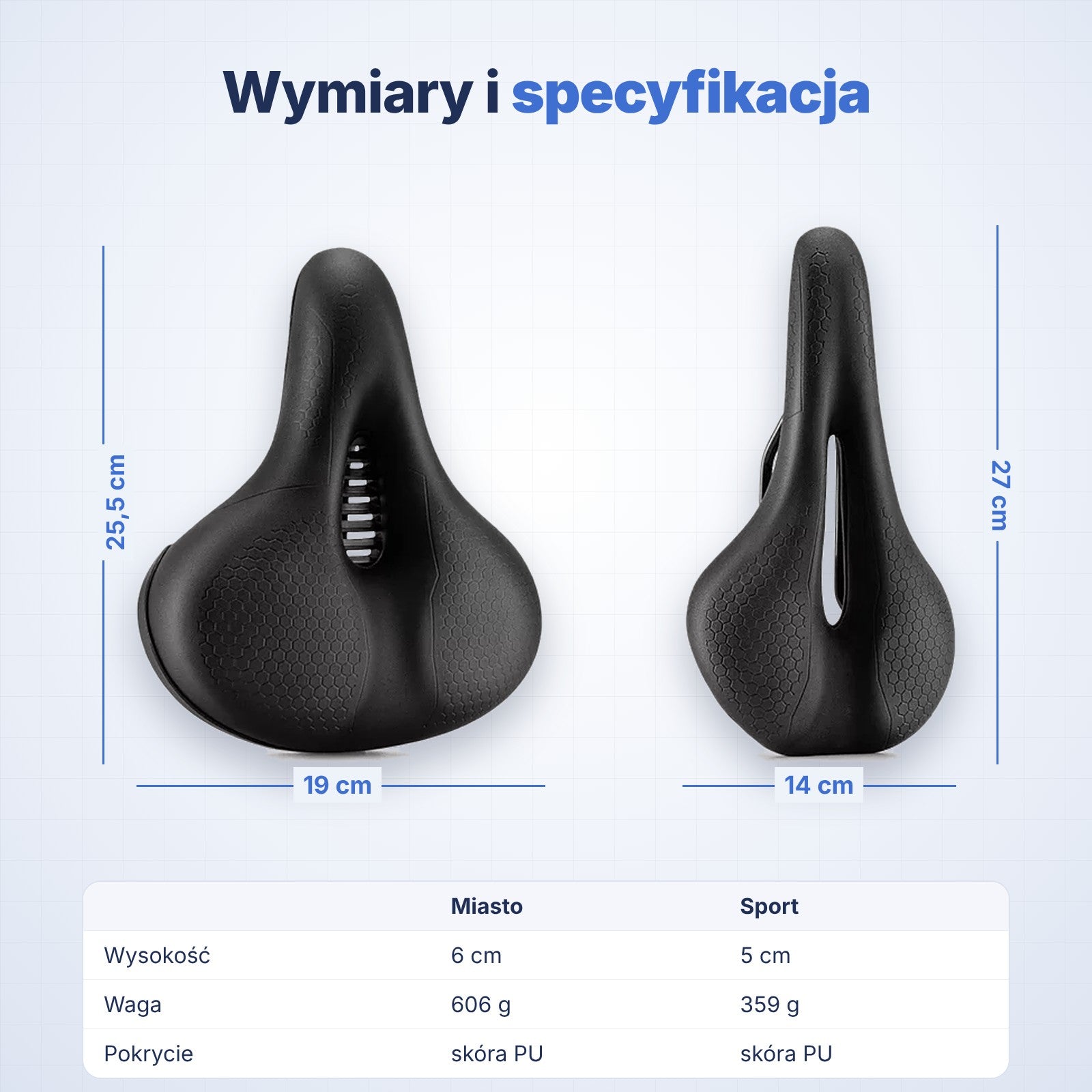Wymiary siodełek FlowSeat Miasto i Sport